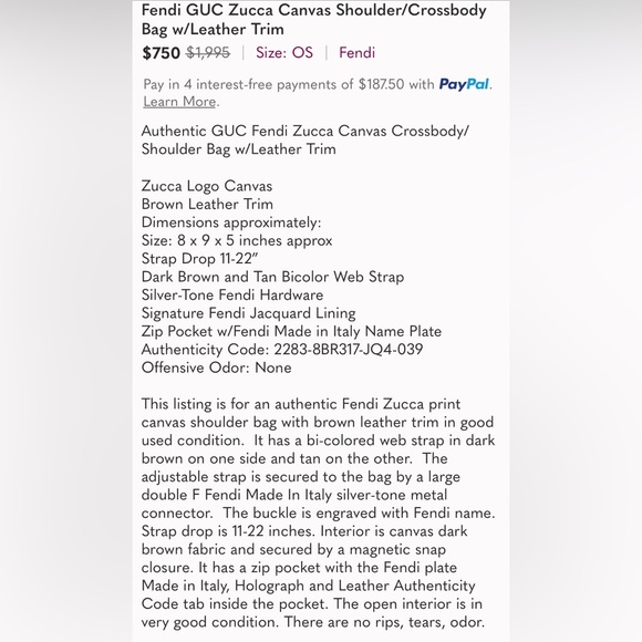 Fendi GUC Zucca Canvas Shoulder/Crossbody Bag w/Leather Trim - Picture 2 of 13